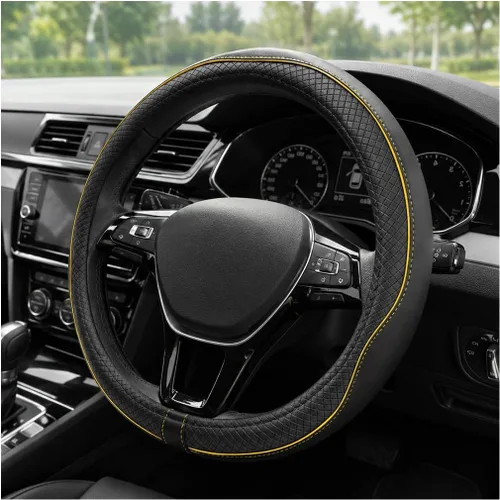 Miniatura 13 de Funda para volante de automóvil, 15 pulgadas, antideslizante, de cuero transpirable, protector de volante suave envolvente completo para hombres