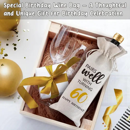 Miniatura 5 de Ideas de regalo de cumpleaños 60 para mujeres y hombres, decoración de fiesta de cumpleaños de 60 años, regalos de bolsa de vino, decoración