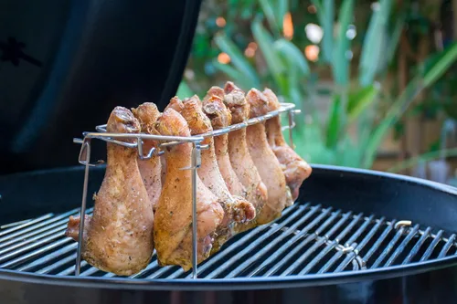Miniatura 5 de Estante para patas y alas de pollo para horno ahumador, fácil de usar, 14 ranuras, estante para patas de pollo, soporte de ala de pollo de acero