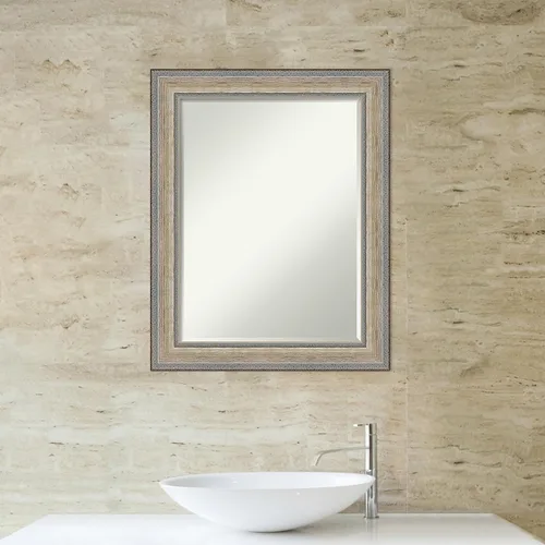 Miniatura 6 de Amanti Art Espejo de baño plateado para sobre el fregadero, 29 x 23 pulgadas, espejo rectangular de tocador de plata champán, marco de madera