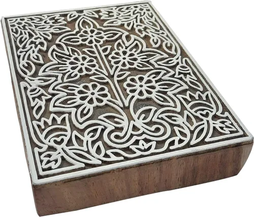 Miniatura 11 de Bloque de impresión intrincado patrón de borde floral grande sello de madera grande