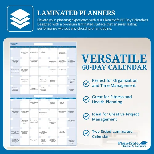 Miniatura 3 de PlanetSafe - Calendario vertical de 60 días borrable en húmedo y seco, grande para pared, ideal para el hogar, la oficina y las escuelas, mantente