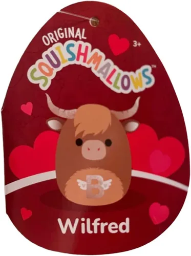 Miniatura 3 de Squishmallows Wilfred Longhorn - Peluche marrón vaca de 8 pulgadas con monograma con plateado brillante B en el vientre y fosas nasales rosadas