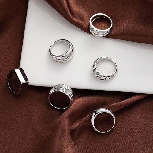 Miniatura 5 de WFYOU Juego de 6 anillos gruesos chapados en oro de 18 quilates para mujeres y niñas, con sello trenzado trenzado de oro grueso, anillo