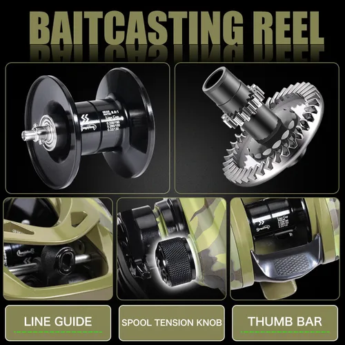 Miniatura 6 de Sougayilang Baitcaster Combo, Cañas de Pescar de Casting de Grafito de 2 Piezas 30Ton+24Ton, Mango SuperPolymer, Portacebo Estilo "S" con Carrete