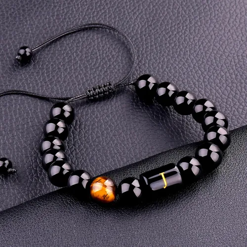 Miniatura 47 de SUMMER LOVE Regalos para el Día del Padre, pulsera con inicial de piedra de ónix negro de 0.394 pulgadas para hombres, pulsera de cuerda trenzada