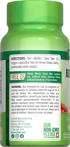 Miniatura 7 de Nature's Truth Berberina HCl 500mg 60 cápsulas de extracto de agracejo Suplemento vegano, sin OMG y sin gluten