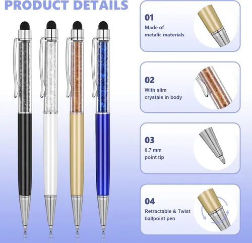 Miniatura 4 de MengRan Lindos bolígrafos con punta de lápiz capacitivo, bolígrafos de tinta negra 2 en 1 y bolígrafos de cristal delgado para pantallas táctiles 12