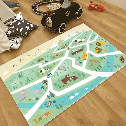 Miniatura 8 de Alfombra de juego para niños, alfombra de 5 pies para dormitorio, animales del bosque, alfombra de sala de juegos para niños y niñas, alfombra