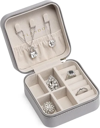 Miniatura 49 de Vlando Regalos de boda – Organizador de viaje de joyería pequeña de piel sintética, estuche de viaje para anillo, mini joyero para aretes, collar