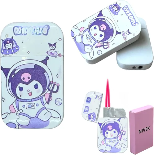 Miniatura 11 de NIVEK Kulomi Encendedor Kitty KT con llama rosa de bolsillo, recargable, Kawaii lindo, resistente al viento (Gato, Conejo, Melodía, Duffy)