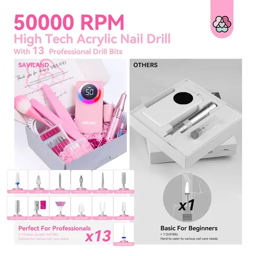 Miniatura 7 de SAVILAND Taladro de uñas eléctrico profesional de 50000 RPM: kit de taladro de uñas portátil 2026 para Nail Tech Arylic Nail Tools Elec