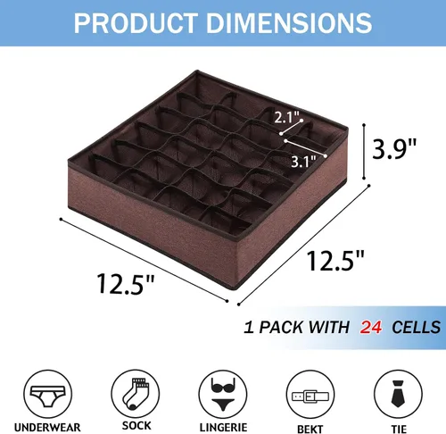 Miniatura 2 de Cajas de Almacenaje Plegables, Organizadores de Cajones con Divisores para Ropa Interior, Cajas de Almacenaje de Tela de 24 Celdas para Lencería