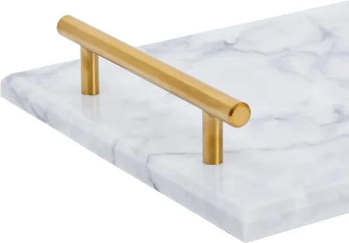 Miniatura 5 de Juvale Bandeja para servir de mármol, 15 x 7.5 pulgadas, rectangular, moderna, dorada y blanca, bandeja de mesa auxiliar con asas doradas