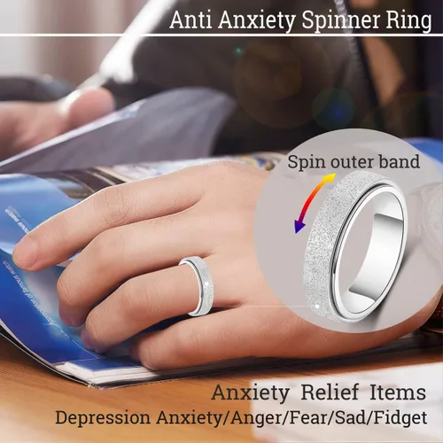 Miniatura 4 de Anillo de alivio de la ansiedad, anillo giratorio para aliviar el estrés, de acero inoxidable, anillo giratorio para mujeres, hombres, unisex