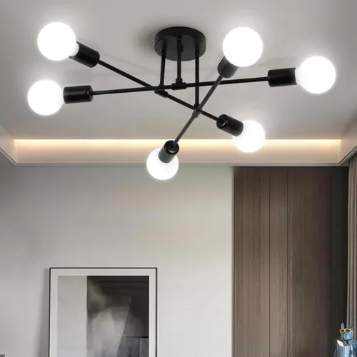 Miniatura 8 de Lámpara de techo industrial de forma DIY E26 moderna vintage de hierro para recámara, sala de estar, cocina, pasillo, lámparas de araña Negro +