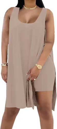 AXOSY Conjunto de 2 piezas para mujer, talla grande, túnica sin mangas y pantalones cortos de motociclista ajustados