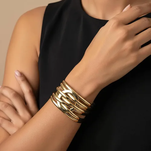 Miniatura 3 de Edoneery - Pulsera envolvente de cuero para mujer, brazalete de puño de múltiples capas hecho a mano estilo bohemio con cuentas de cristal