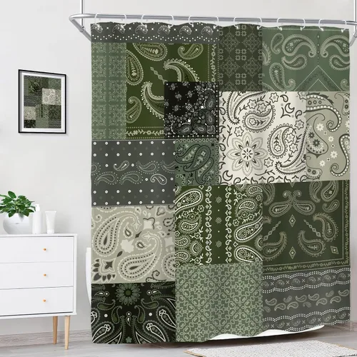 Miniatura 3 de Riyidecor Cortina de ducha con estampado floral de cachemira bohemia para decoración de baño, 60 pulgadas de ancho x 72 pulgadas de alto, retazos