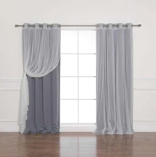 Miniatura 49 de Best Home Fashion Mix and Match - Juego de 4 cortinas de tul transparente y opacas, con ojales de acero inoxidable y níquel Rosa empolvado