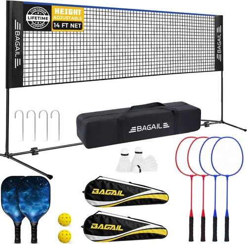 Miniatura 9 de BAGAIL Red de bádminton, red de voleibol para niños de altura ajustable, red de nailon plegable de 10 pies/14 pies/17 pies de ancho, red de tenis