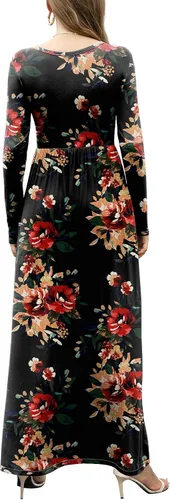 Miniatura 5 de GRECERELLE Vestido largo para mujer, manga larga, cuello en V, casual, con botones, estilo bohemio, con bolsillos
