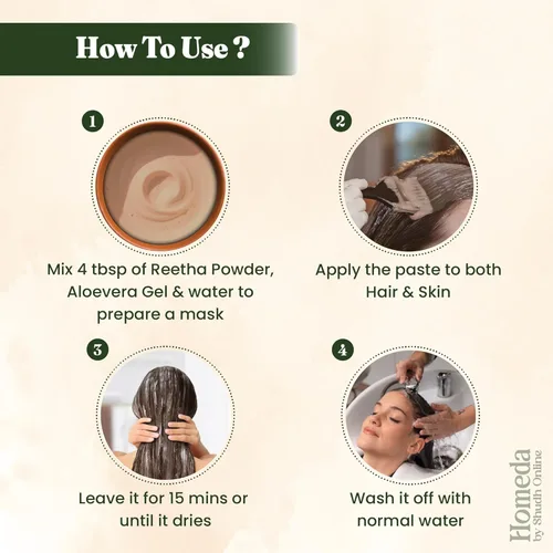Miniatura 4 de Homeda Reetha Powder for Hair, Jabón Orgánico Nueces Polvo para Cabello (3.5 oz - 100g) Polvos de baño indios 100% puros - Polvos de Aritha