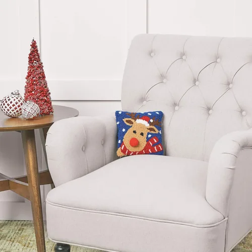 Miniatura 2 de C&F Home Sombrero de Papá Noel con gancho de Navidad pequeña y pequeña almohada decorativa de 8 x 8 pulgadas, Navidad, vacaciones de invierno, copos