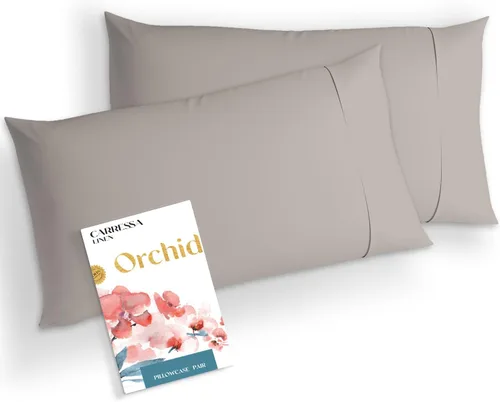 Miniatura 18 de Carressa Linen Juego de 2 fundas de almohada estándar 100% algodón egipcio, de la serie 1000, fundas de almohada de lujo de la colección Orquídeas