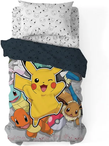 Miniatura 5 de Northwest Pokemon - Juego de cama individual en una bolsa, Pikachu Squirtle Eevee Charmander, ropa de cama de anime para niñas y niños, escuadrón