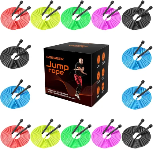 Paquete de 14 cuerdas ajustables de PVC para entrenamiento cardiovascular, cuerda de saltar versátil para mujeres, hombres y niños, regalo de