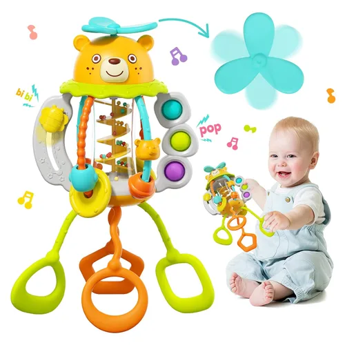 Juguetes Montessori HOLA para niños de 1 año, juguetes para dentición con sonajero para bebés de 0-6 y 6-12 meses, juguetes sensoriales de silicona
