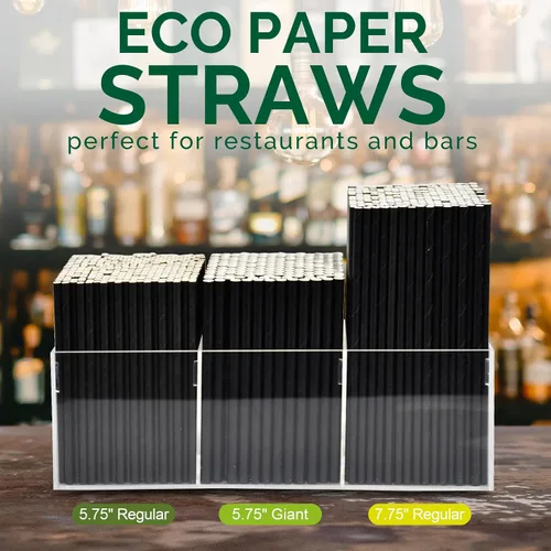 Miniatura 6 de Pajitas de papel negro cortas de 5.75 pulgadas de ancho y 0.315 in de ancho, desechables para vasos de bajo bola, cócteles mezclados, margaritas