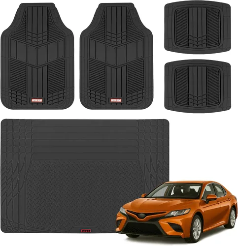 Motor Trend FlexTough Tapetes de Piso Negros para Automóviles y Tapete de Carga Juego Completo - Tapetes de Piso Automotrices de Goma para Todo Tipo
