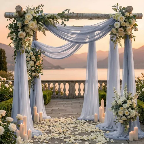 Miniatura 4 de MDS Paquete de 1 panel de cortina de arco de boda (30 pulgadas de ancho x 30 pies de largo) tela de gasa transparente para boda, ceremonia, Gris frío