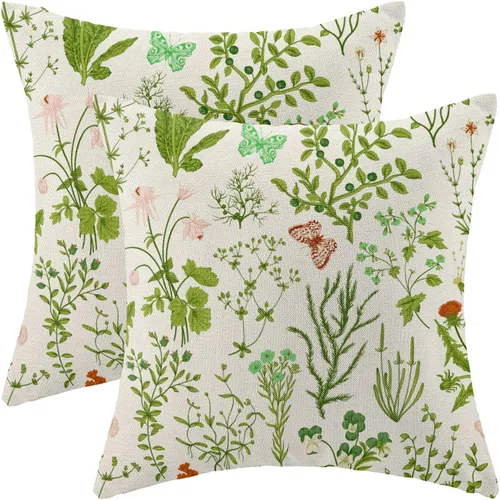 Miniatura 49 de AEIOAE Fundas de Almohada de Primavera 12x20 Pulgadas Juego de 2, Fundas de Almohadas Decorativas de Flores Silvestres y Plantas Verde Salvia