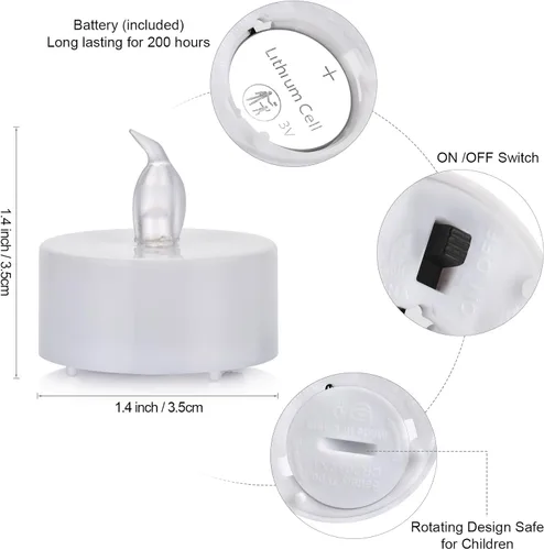 Miniatura 8 de Nancia - Velas LED de té de 24 unidades - Velas sin llama realistas y brillantes con parpadeo duradero de 200 horas para celebración de Blanco cálido
