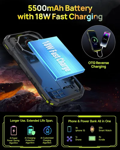 Miniatura 5 de Ulefone Armor X32 - Teléfono resistente desbloqueado, 12 GB + 128 GB MTK Helio G91, visión nocturna de 48 MP/20 MP, 5500 mAh, pantalla Corning Verde