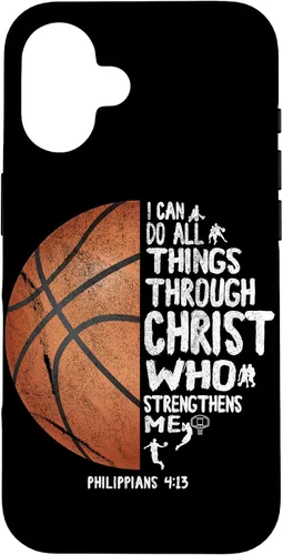 Miniatura 32 de Funda de baloncesto para iPhone 17 con texto en inglés "I can do All Things Through Christ Philippians
