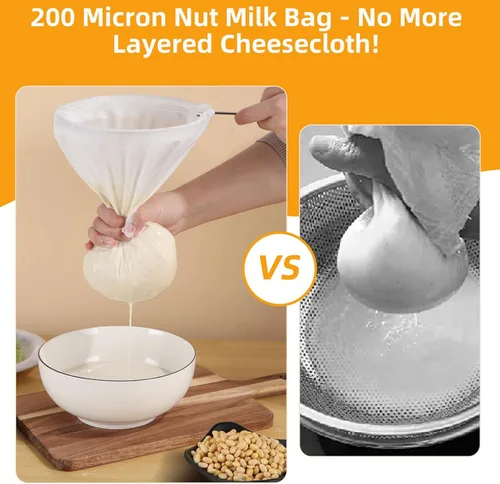 Miniatura 4 de 5 bolsas de colador de malla ultra fina de alta calidad con mango de acero inoxidable, bolsas reutilizables para leche de nuez, paños de queso