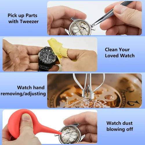 Miniatura 9 de Kit de reparación de reloj + prensa de reloj, juego de pines de eslabones de correa de reloj con funda de transporte, kit de herramientas