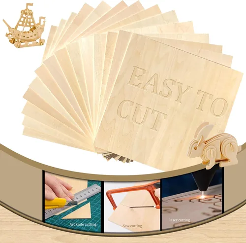 Miniatura 7 de Paquete de 36 hojas de madera de tilo, 30,5 cm x 30,5 cm x 3 mm de madera contrachapada de tilo, madera para manualidades, madera sin terminar