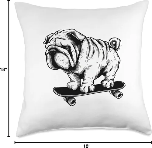 Miniatura 4 de Urban Paws Adventures Skate King Cool Pug Rolling on a Skateboard - Almohada de 18 x 18 pulgadas, multicolor