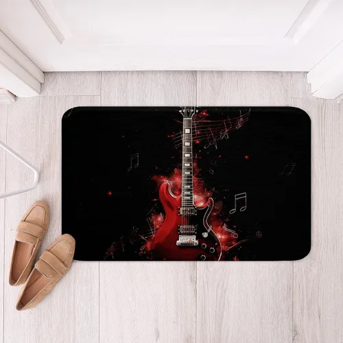 Alfombra de baño de guitarra roja, antideslizante con música hip pop, decoración del hogar, para interiores y niñas, diseño de guitarra roja, tapete