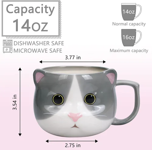 Miniatura 2 de Taza de Gato ToCooTo 14 oz Linda Taza de Té de Cerámica 3D de Porcelana para Mujeres, Regalos Kawaii para Amantes de los Gatos, Navidad