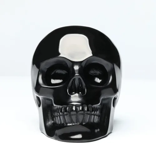Miniatura 3 de Cabeza de calavera de cristal de obsidiana negra natural de 5 pulgadas, tallada a mano, estatua de piedra curativa de Reiki, decoración de sala