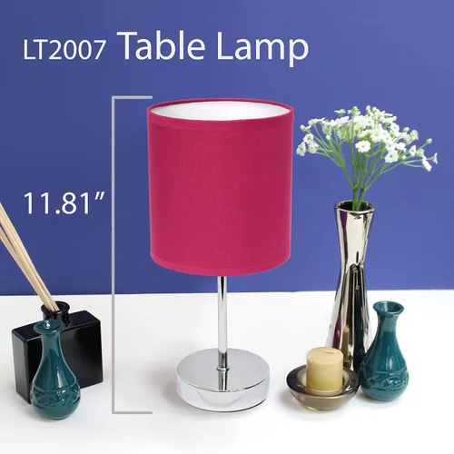 Miniatura 6 de Simple Designs LT2007-HPK-LB Lámpara de mesa básica cromada para sala de estar, mesita de noche, escritorio, encimera, rosa intenso, con bombilla