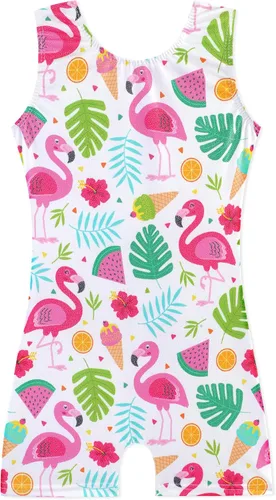 Miniatura 87 de HOZIY - Leotardos de gimnasia con pantalones cortos brillantes para niñas pequeñas; estampados de unicornio, aurora, arco iris, sirena, dinosaurio