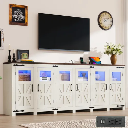 Miniatura 9 de Soporte de TV LED grande de 64 pulgadas para televisores de 70/65/60 pulgadas con tomas de corriente, armarios de almacenamiento altos para centro