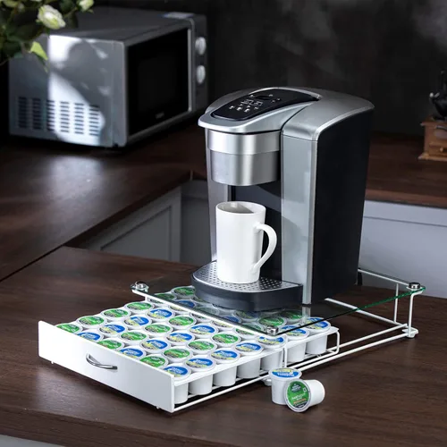 Miniatura 6 de K Cup Pod Holde - Cajón superior de vidrio, soporte para cápsulas de café, compatible con almacenamiento de cápsulas, 42 K Cup (blanco)